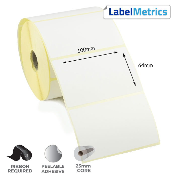 100 x 64mm Thermal Transfer Labels - Removable Adhesive