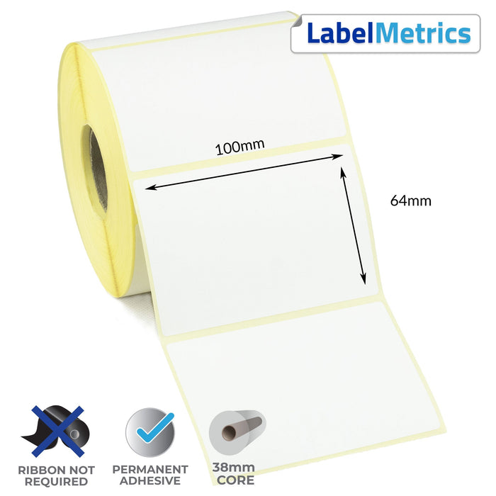 100 x 64mm Direct Thermal Labels - Permanent Adhesive