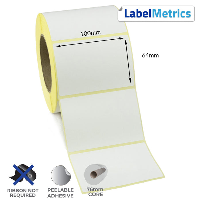 100 x 64mm Direct Thermal Labels - Removable Adhesive