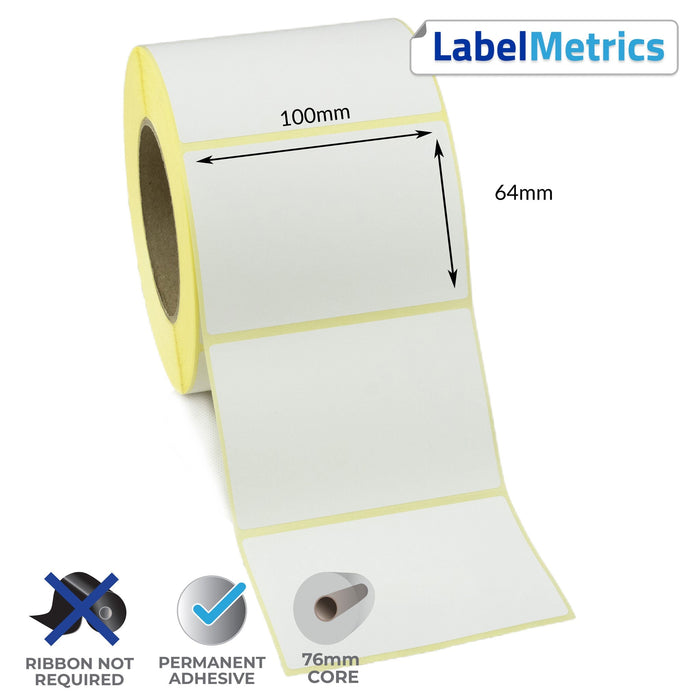 100 x 64mm Direct Thermal Labels - Permanent Adhesive