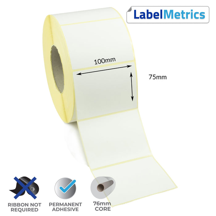 100 x 75mm Direct Thermal Labels - Permanent Adhesive