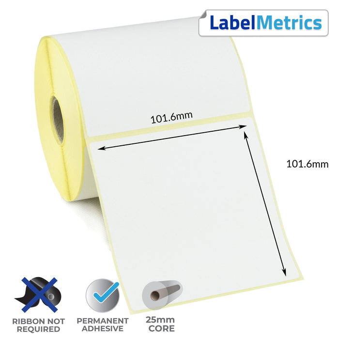 101.6 x 101.6mm Direct Thermal Labels - Permanent Adhesive