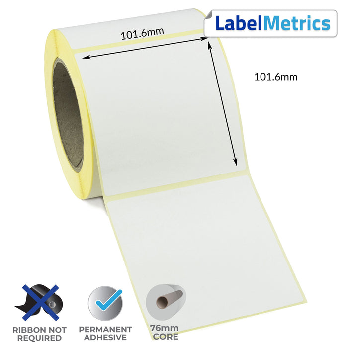 101.6 x 101.6mm Direct Thermal Labels - Permanent Adhesive