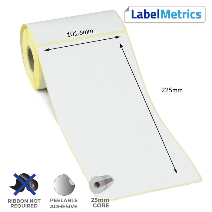 101.6 x 225mm Perforated Direct Thermal Labels - Removable Adhesive