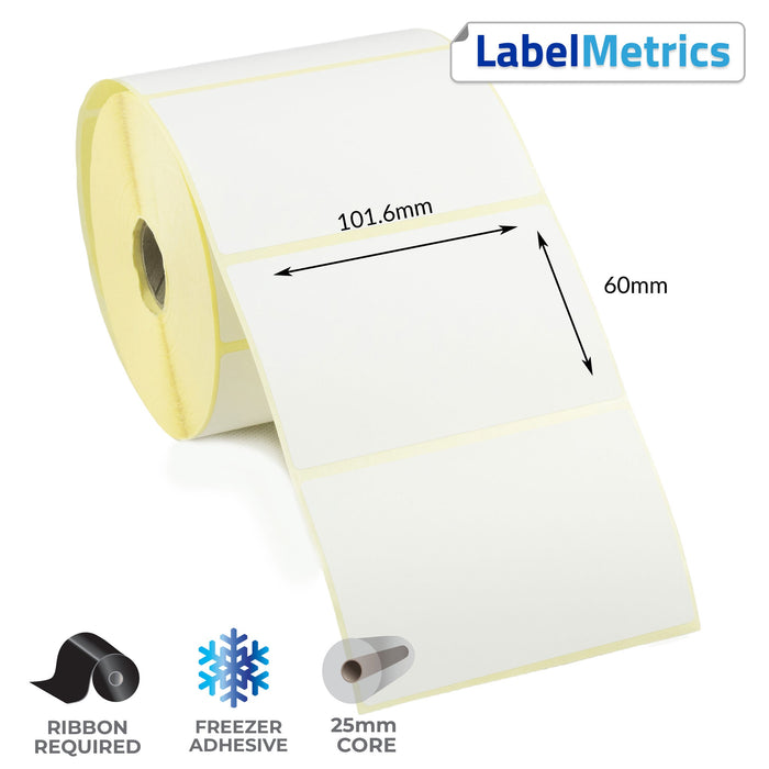 101.6 x 60mm Thermal Transfer Labels - Freezer Adhesive