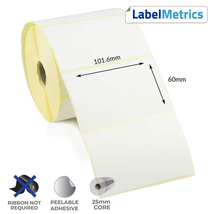 101.6 x 60mm Direct Thermal Labels - Removable Adhesive