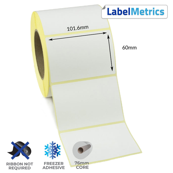 101.6 x 60mm Direct Thermal Labels - Freezer Adhesive