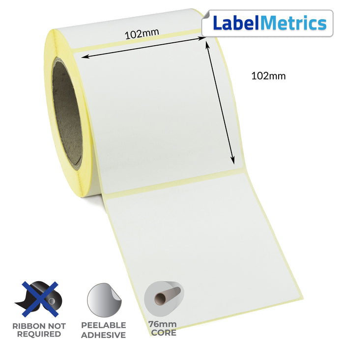 102 x 102mm Direct Thermal Labels - Removable Adhesive