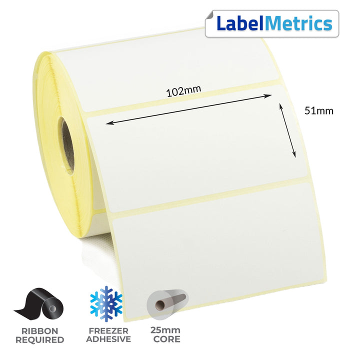 102 x 51mm Thermal Transfer Labels - Freezer Adhesive