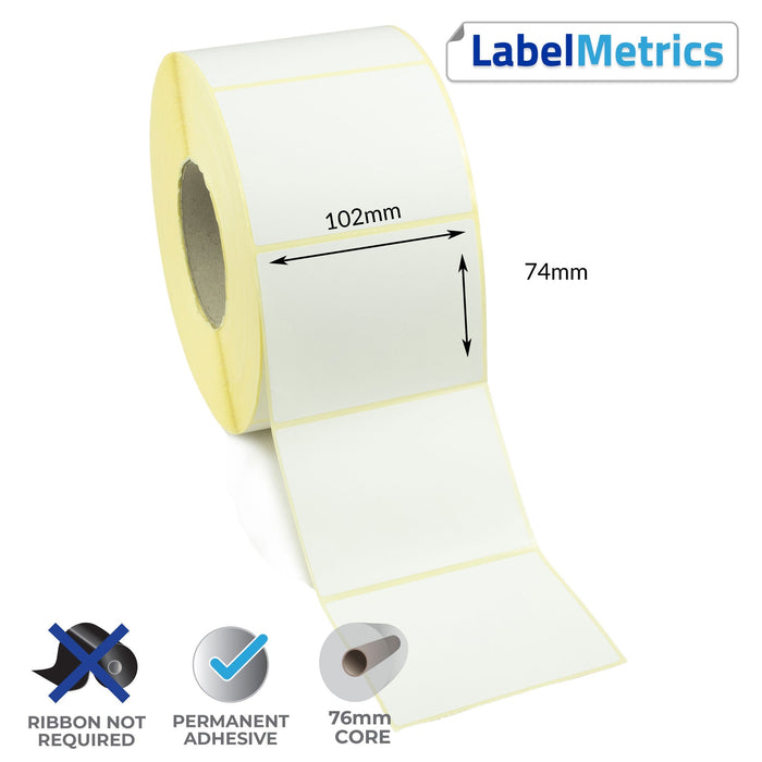 102 x 74mm Direct Thermal Labels - Permanent Adhesive