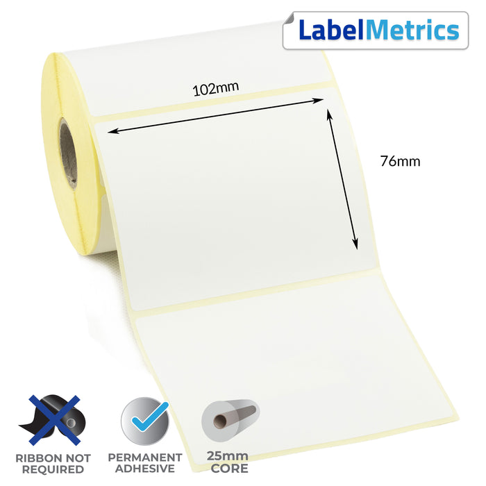 102 x 76mm Direct Thermal Labels - Permanent Adhesive