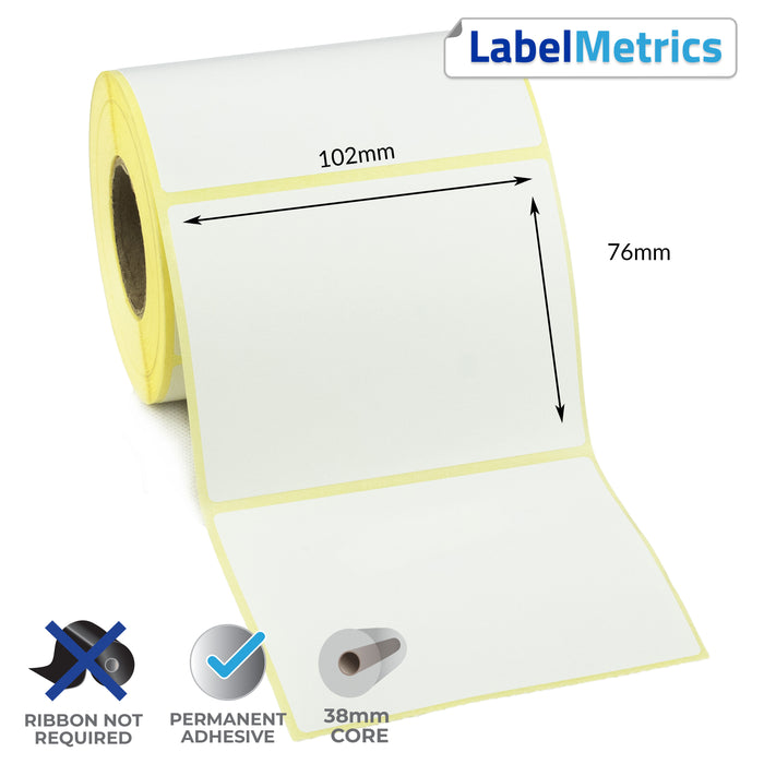 102 x 76mm Direct Thermal Labels - Permanent Adhesive