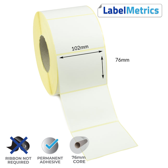 102 x 76mm Direct Thermal Labels - Permanent Adhesive