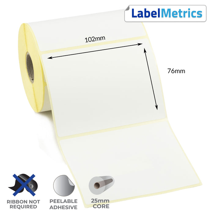 102 x 76mm Direct Thermal Labels - Removable Adhesive