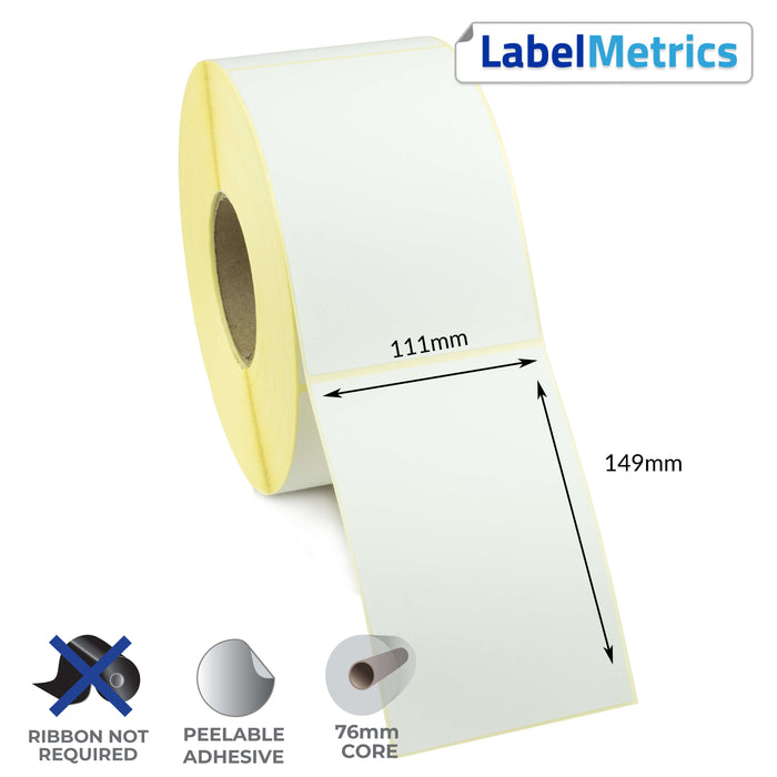 111 x 149mm Perforated Direct Thermal Labels - Removable Adhesive