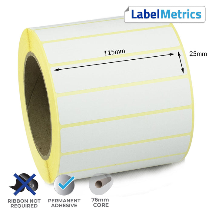 115 x 25mm Direct Thermal Labels - Permanent Adhesive