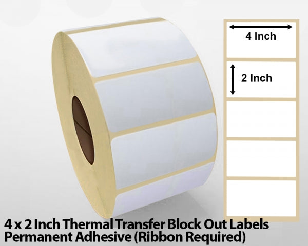 4 x 2 Inch Thermal Transfer Block Out Labels - Permanent Adhesive