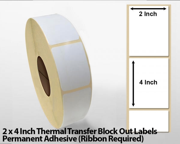 2 x 4 Inch Thermal Transfer Block Out Labels - Permanent Adhesive