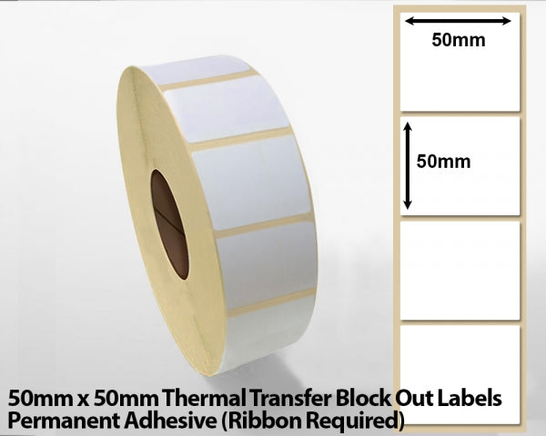 50 x 50mm Thermal Transfer Block Out Labels - Permanent Adhesive