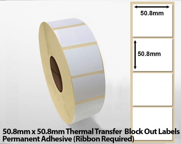 50.8 x 50.8mm Thermal Transfer Block Out Labels - Permanent Adhesive