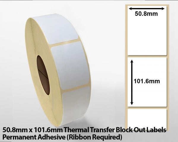 50.8 x 101.6mm Thermal Transfer Block Out Labels - Permanent Adhesive ...