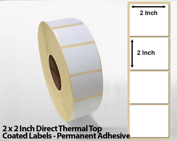 2 x 2 Inch Direct Thermal Top Coated Labels - Permanent Adhesive