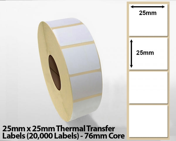 25x25mm Thermal Transfer Labels (20000 Labels) 76mm core