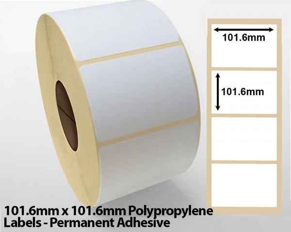 101.6mm x 101.6mm Polypropylene Labels - Permanent Adhesive