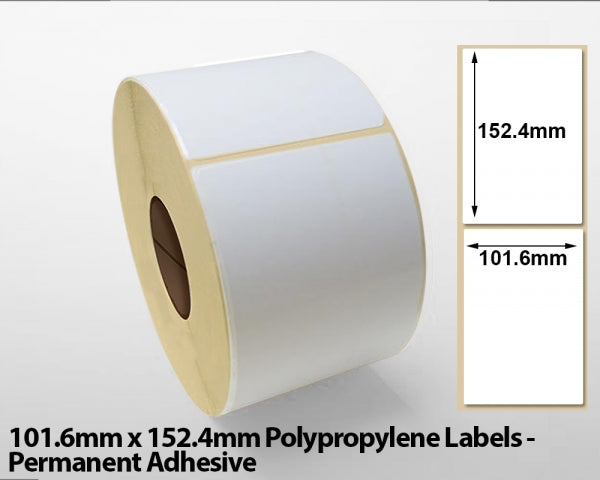 101.6mm x 152.4mm Polypropylene Labels - Permanent Adhesive