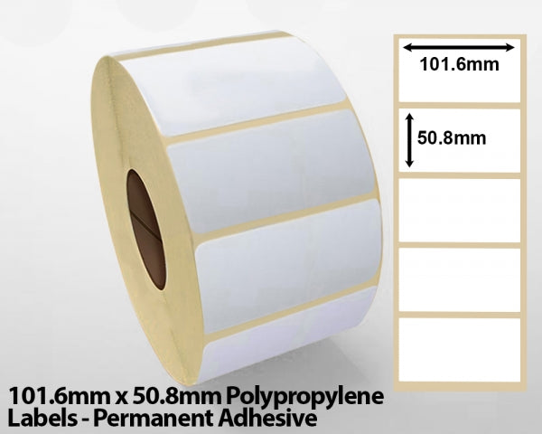 101.6mm x 50.8mm Polypropylene Labels - Permanent Adhesive