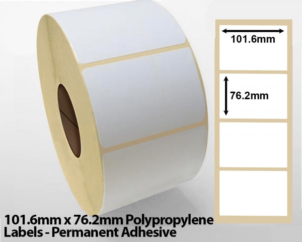 101.6mm x 76.2mm Polypropylene Labels - Permanent Adhesive