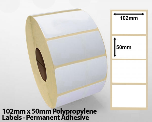 102mm x 50mm Polypropylene Labels - Permanent Adhesive