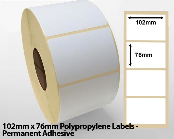 102mm x 76mm Polypropylene Labels - Permanent Adhesive