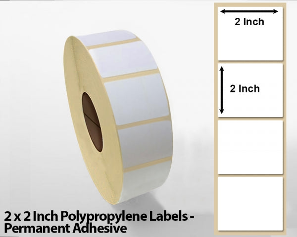 2 x 2 Inch Polypropylene Labels - Permanent Adhesive