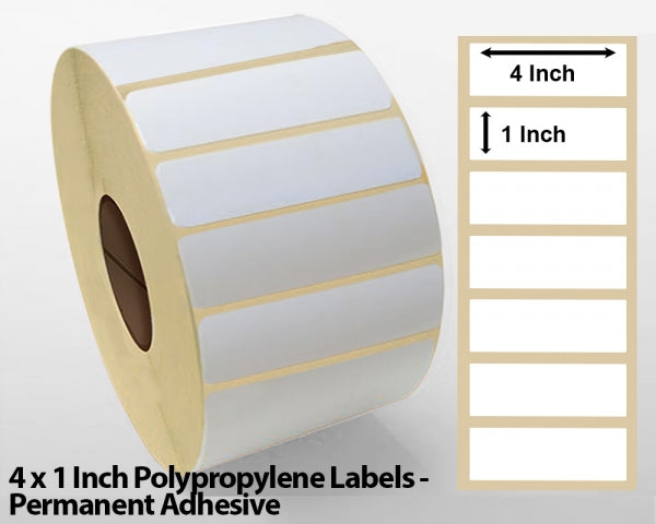 4 x 1 Inch Polypropylene Labels - Permanent Adhesive