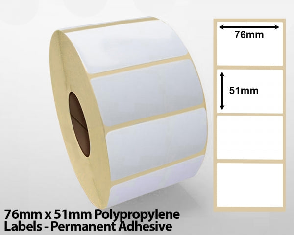 76mm x 51mm Polypropylene Labels - Permanent Adhesive