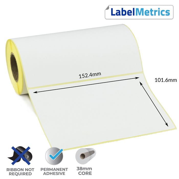 152.4 x 101.6mm Direct Thermal Labels - Permanent Adhesive