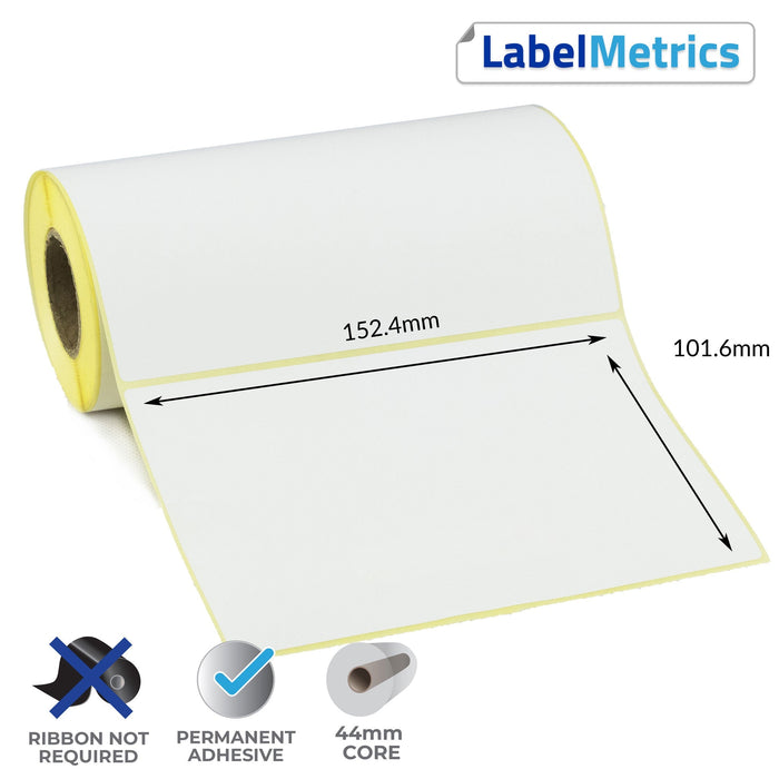 152.4 x 101.6mm Direct Thermal Labels - Permanent Adhesive