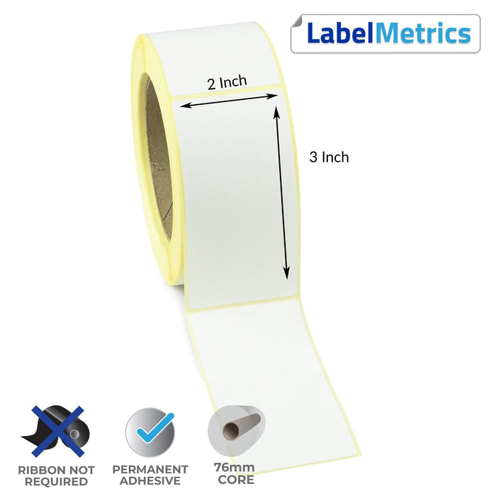 2x3 Inch Direct Thermal Labels - Permanent Adhesive