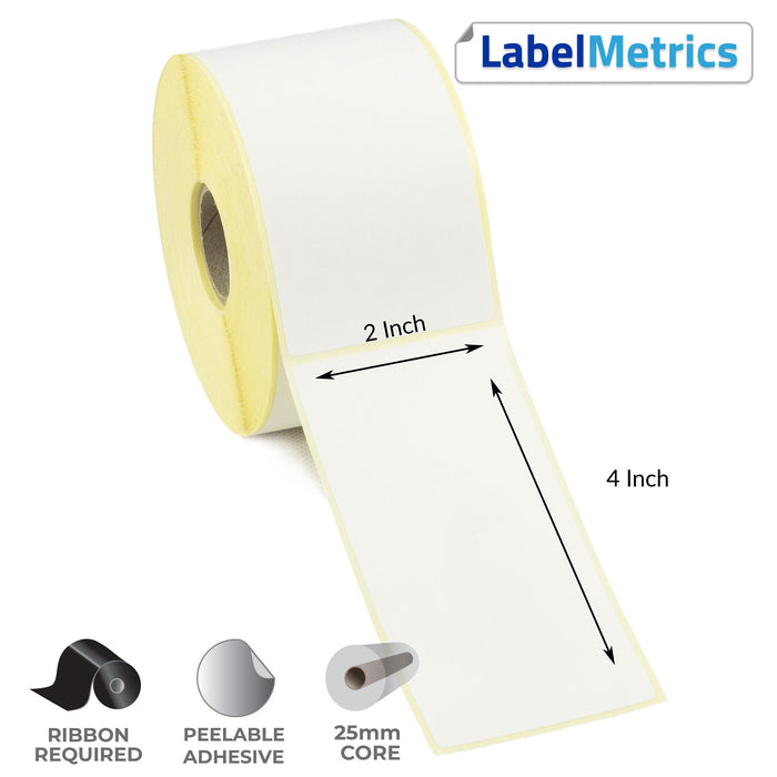 2 x 4 Inch Thermal Transfer Labels - Removable Adhesive