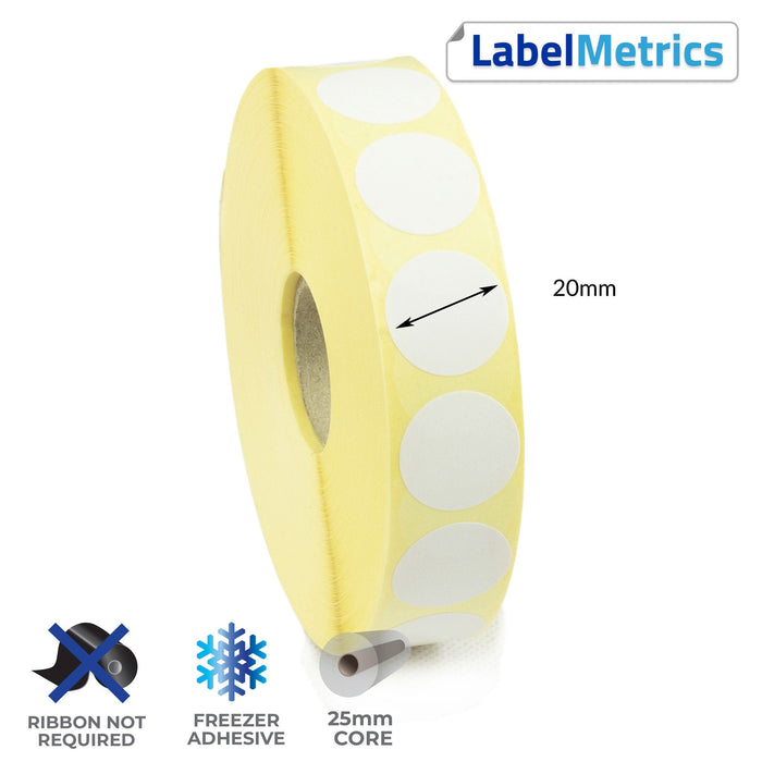 20mm Diameter Direct Thermal Labels - Freezer Adhesive