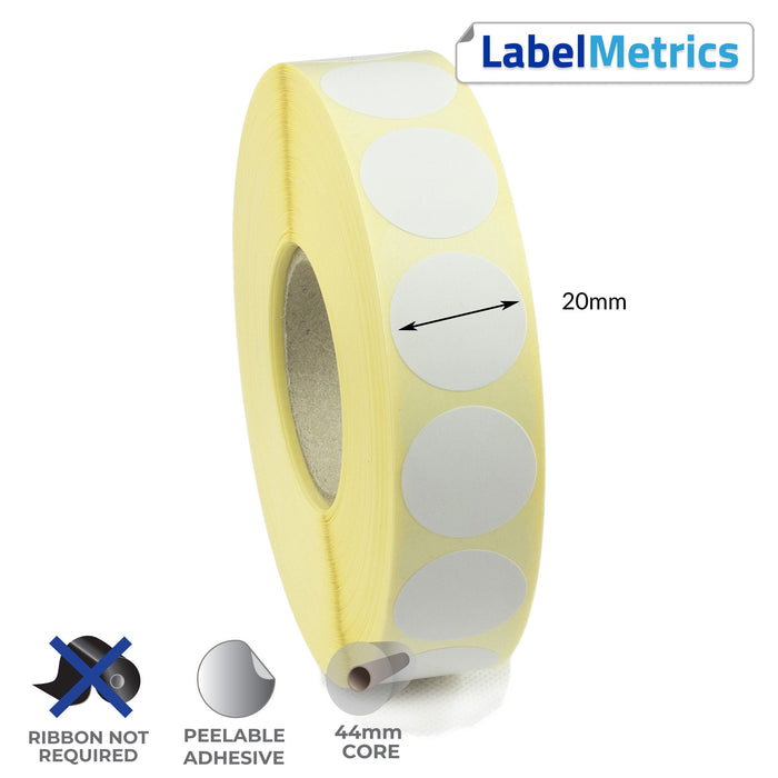 20mm Diameter Direct Thermal Labels - Removable Adhesive