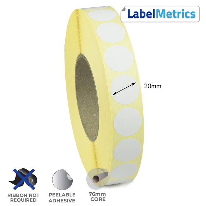 20mm Diameter Direct Thermal Labels - Removable Adhesive