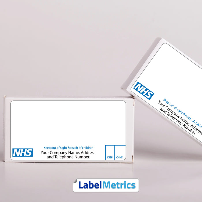 Custom Printed NHS Dispensing Labels. 70mm x 35mm, Direct Thermal, Permanent adhesive.