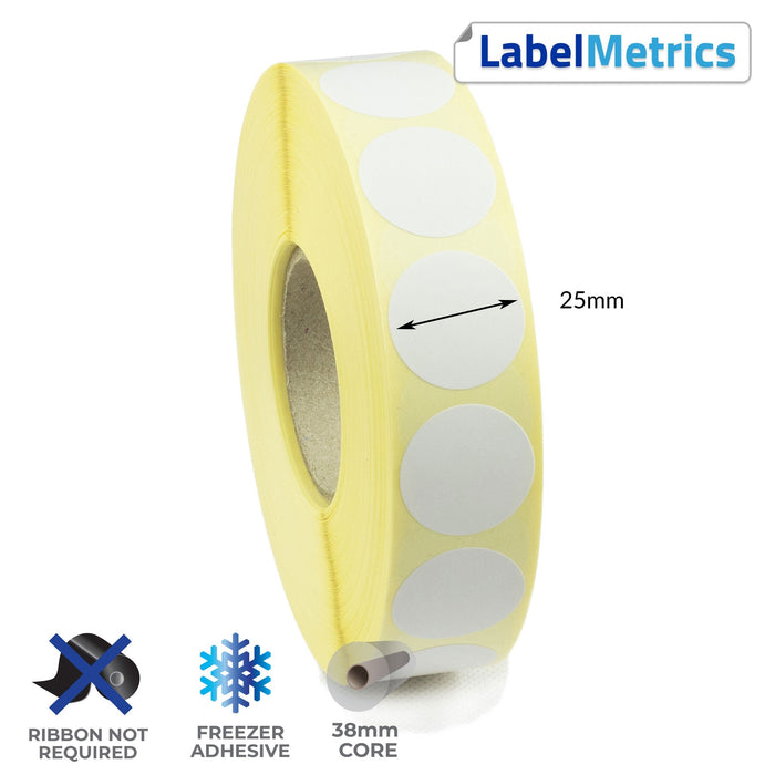 25mm Diameter Direct Thermal Labels - Freezer Adhesive