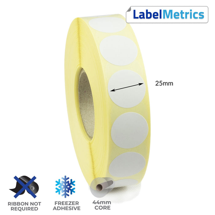 25mm Diameter Direct Thermal Labels - Freezer Adhesive