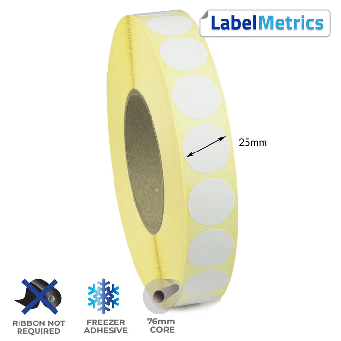 25mm Diameter Direct Thermal Labels - Freezer Adhesive