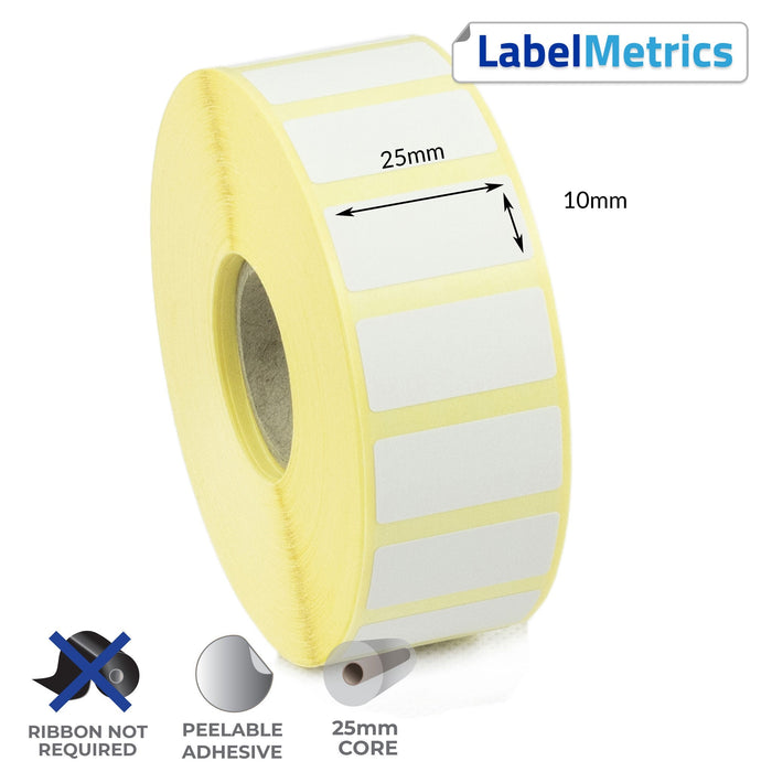 25 x 10mm Direct Thermal Labels - Removable Adhesive