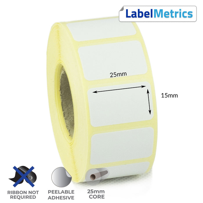 25 x 15mm Direct Thermal Labels - Removable Adhesive