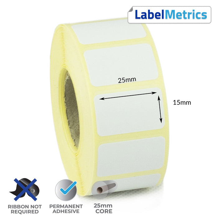 25 x 15mm Direct Thermal Labels - Permanent Adhesive